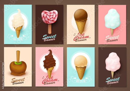 Set of brochures with sweets. Vector templates. Backgrounds with ice cream.
