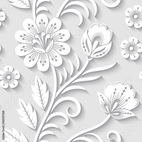 Elegant 3d seamless floral pattern. Vector Illustration