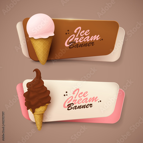 Set of vector banners with ice cream.