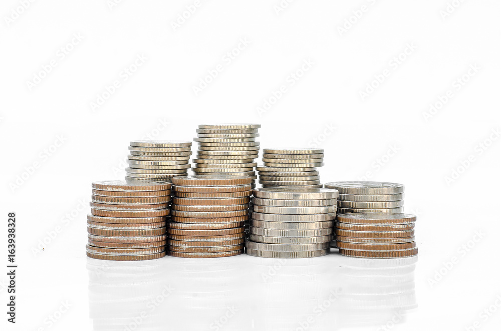 Coin money Growing up isolated on white background. saving concept Coin money Growing up isolated on white background. saving concept
