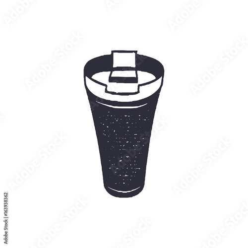 Monochrome thermo cup shape, icon. Vintage hand drawn design. Stock vector isolated on white background