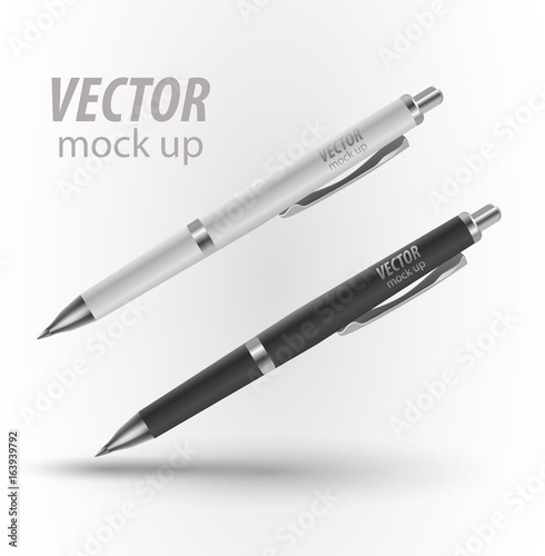 Pen, Pencil, Marker Set Of Corporate Identity And Branding Stationery Templates. Illustration Isolated On White Background. Mock Up Template Ready For Your Design. Vector photo