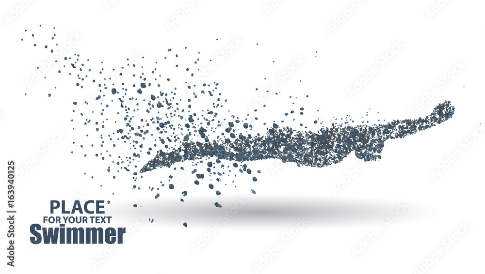 Fototapeta premium Particles of man triathlon iron athlete swimmers swimming in silhouettes on white background,full enterprising across significance vector illustration.