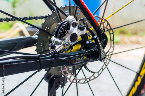 Bicycle hydraulic rear disk brake on sport bike edition
