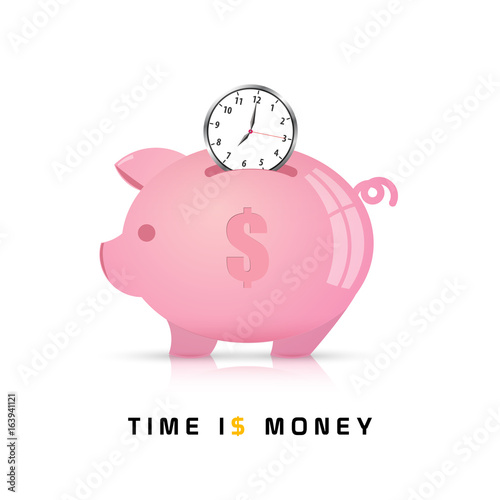 Time is Money concept. Piggy Bank Vector