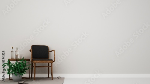 Fototapeta Naklejka Na Ścianę i Meble -  Interior minimal relax space furniture 3d rendering and background white decorationdark color