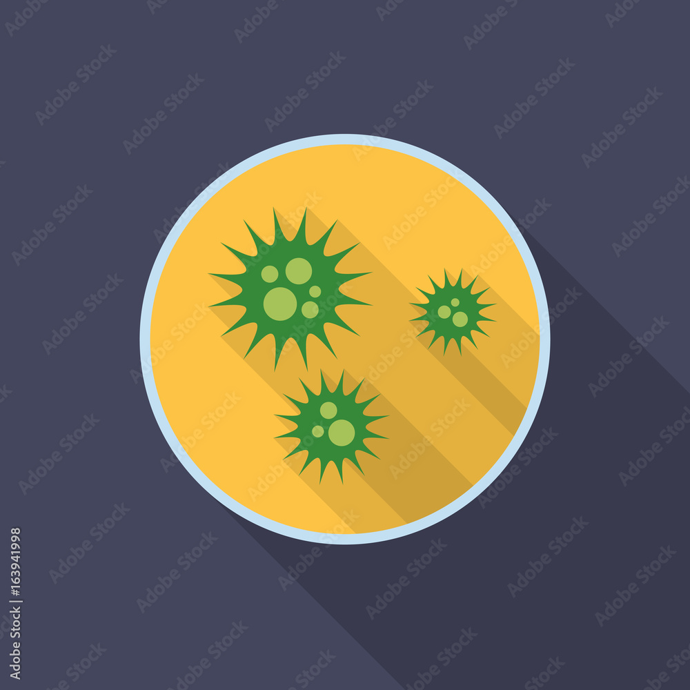 Virus icon with long shadow. Flat design style. Petri dish simple ...