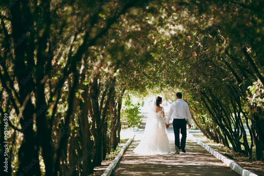 Wedding couple on a walk bride and groom sea field sunset architecture grass sand Wedding couple on a walk bride and groom sea field sunset architecture grass sand