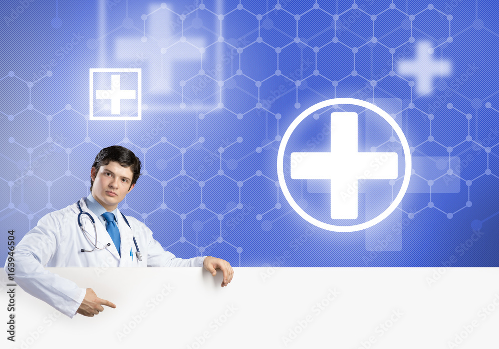 Doctor with banner Doctor with banner