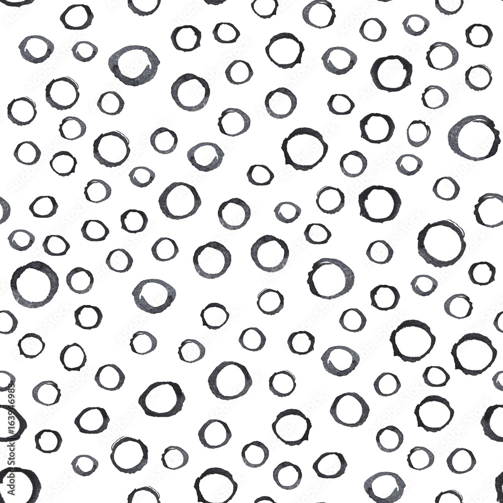 Hand painted seamless watercolor pattern. Abstract watercolor circles in gray. Seamless pattern with watercolor circles.