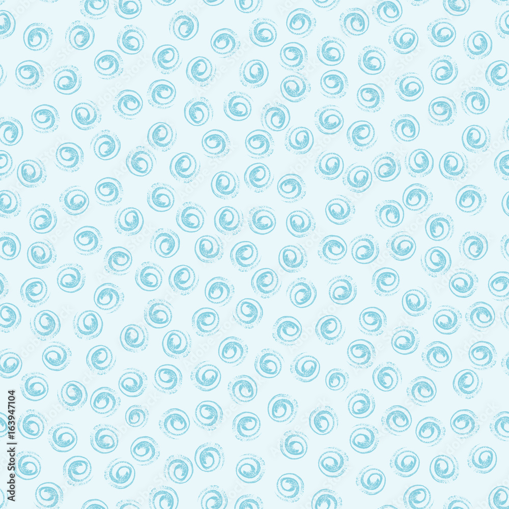 Hand drawned seamless watercolor pattern. Abstract watercolor spiral strokes in blue. Seamless pattern with watercolor spiral strokes.