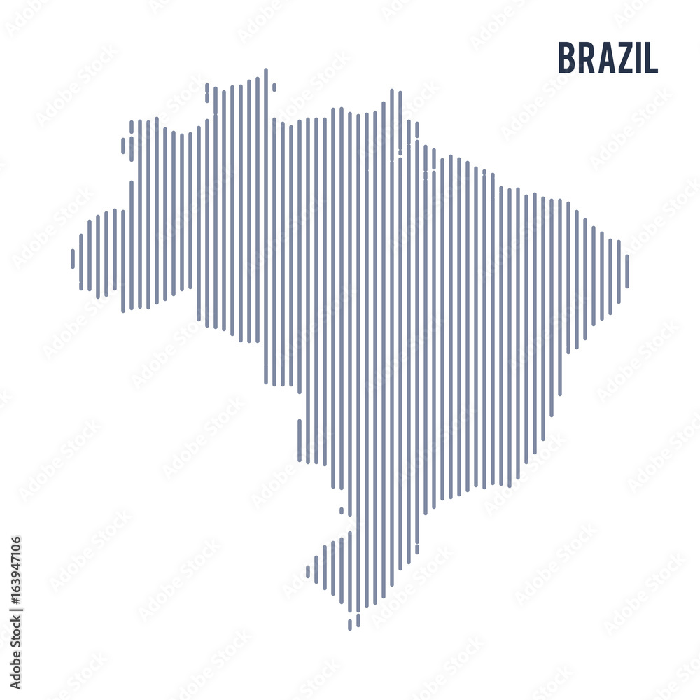Naklejka Vector abstract hatched map of Brazil with vertical lines isolated on a white background.
