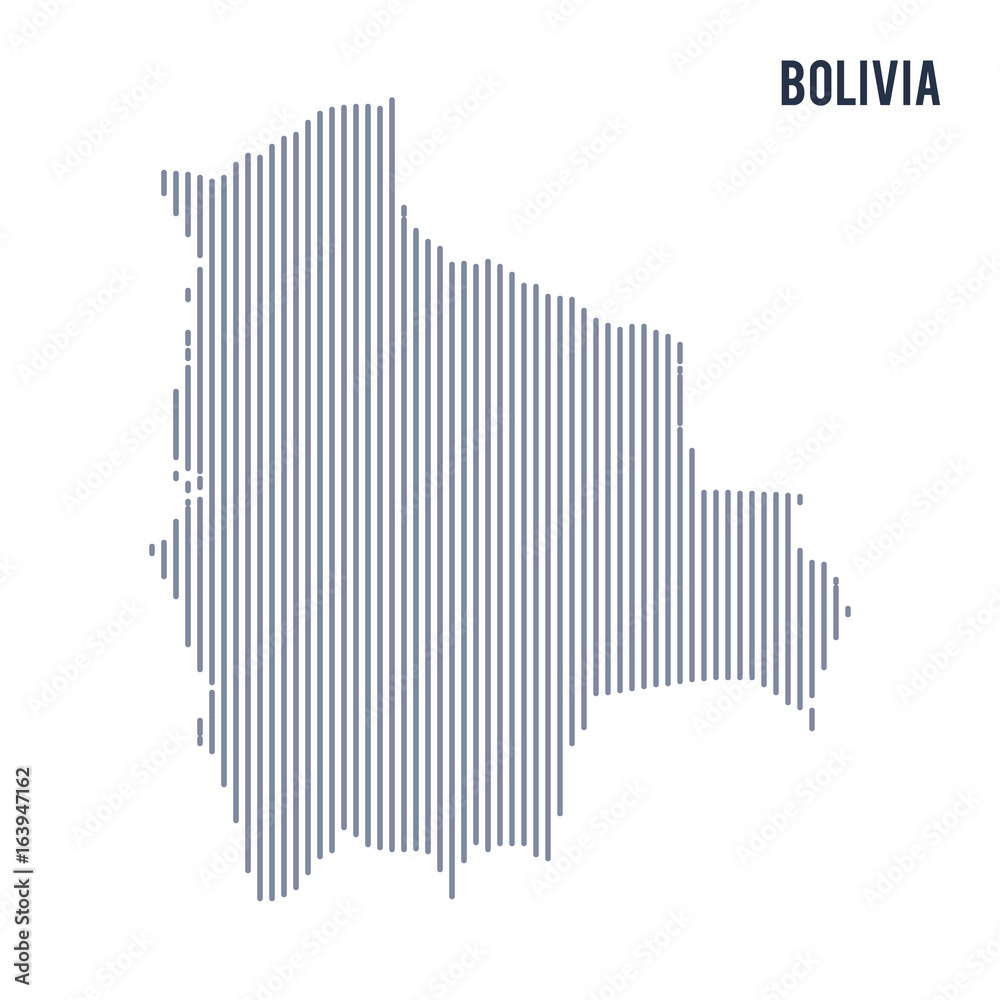 Vector abstract hatched map of Bolivia with vertical lines isolated on a white background.