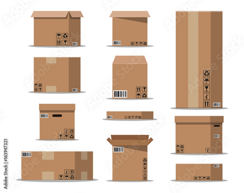 Pile cardboard boxes set