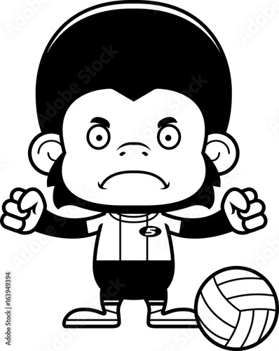 Cartoon Angry Volleyball Player Chimpanzee