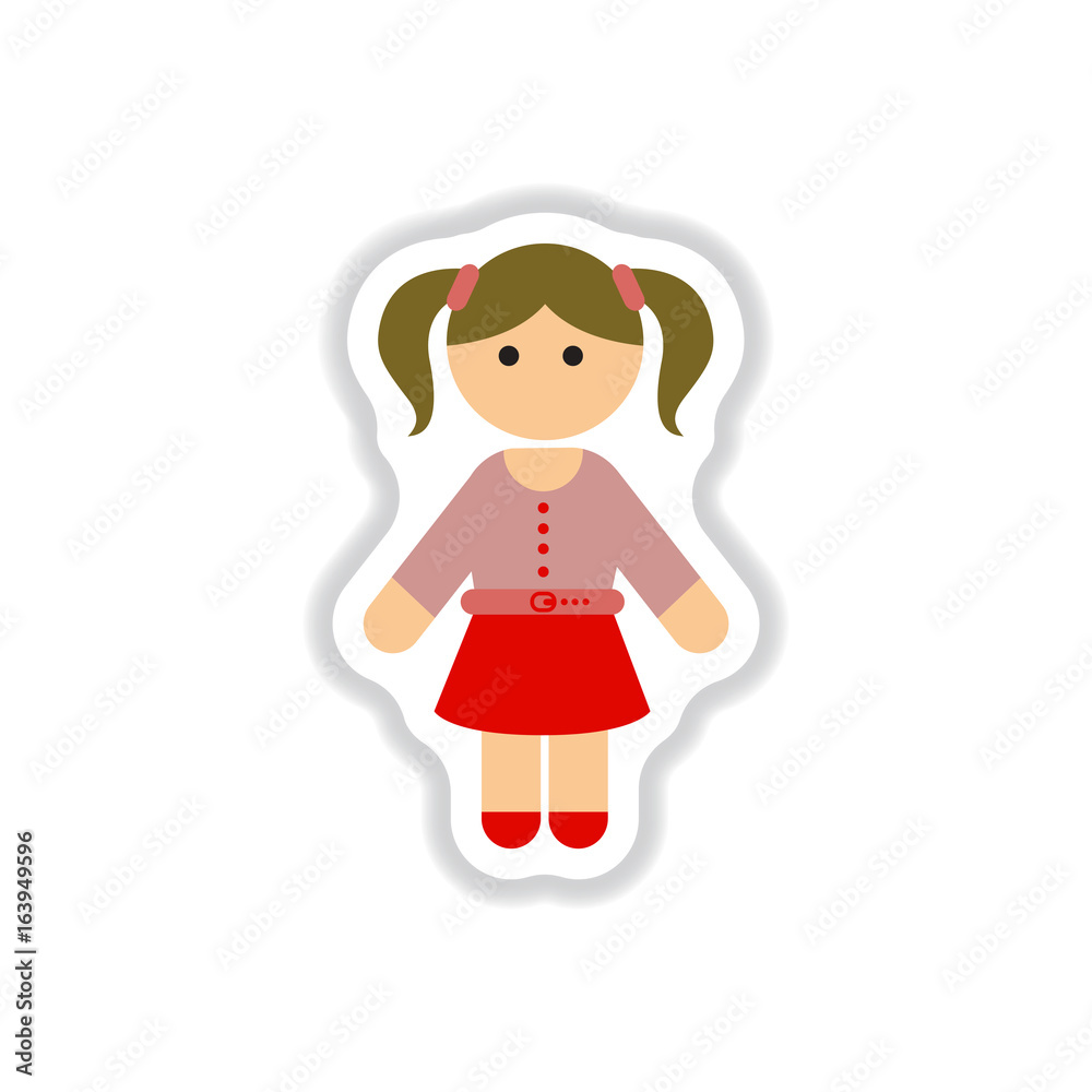 Vector illustration in paper sticker style little girl Vector illustration in paper sticker style little girl