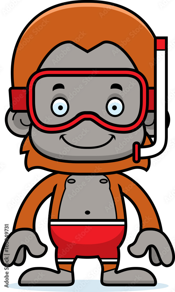 Cartoon Smiling Snorkeler Orangutan