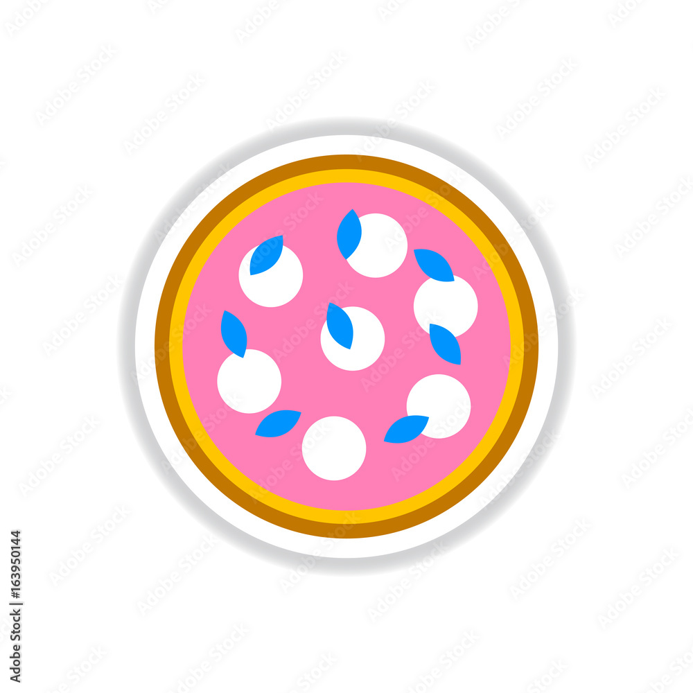 Pizza with white cheese.Vector illustration sticker. simple pizza icon top view Pizza with white cheese.Vector illustration sticker. simple pizza icon top view