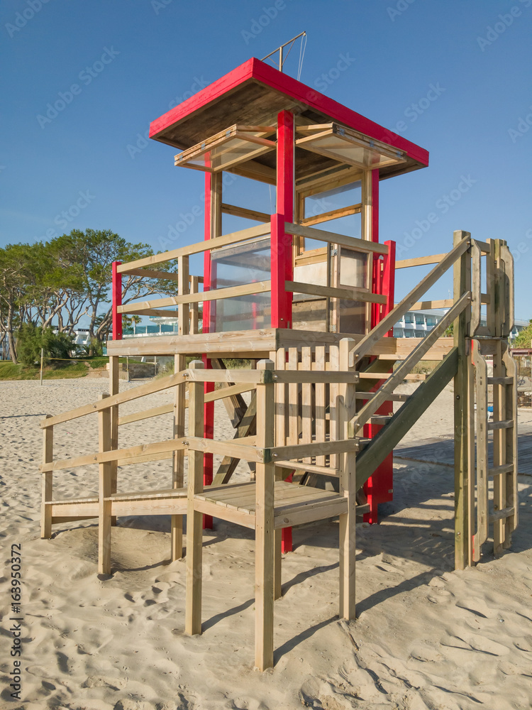 Playa de Muro, Majorca, Spain. SOS lifeguard help point Playa de Muro, Majorca, Spain. SOS lifeguard help point
