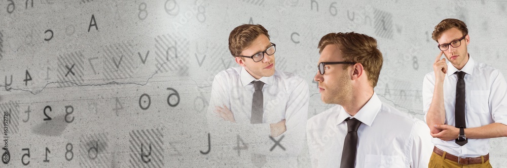 Thinking man in sequence with letters and numbers transition Thinking man in sequence with letters and numbers transition