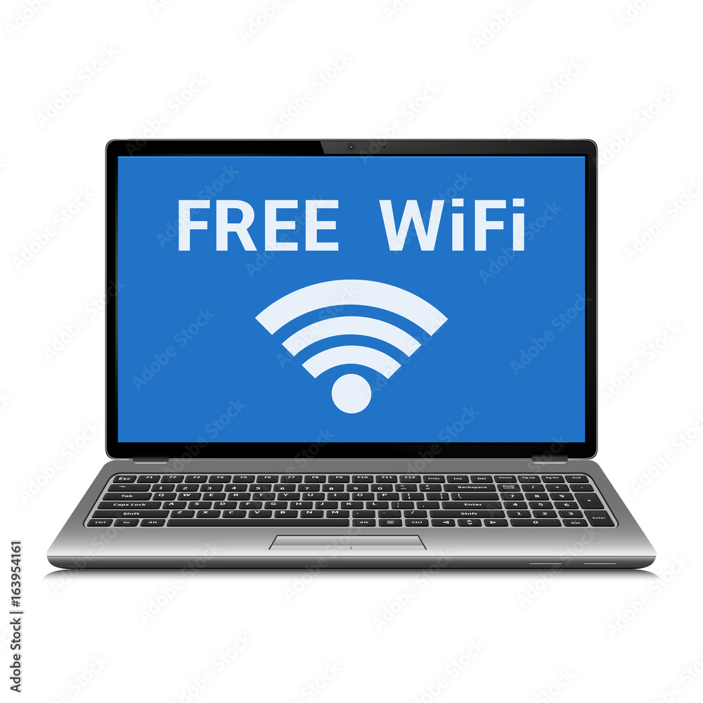 Laptop with free WiFi symbol