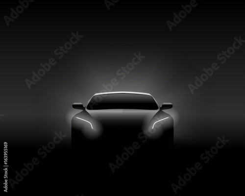 Front View Dark Concept Car Silhouette. Realistic Vector Illustration.