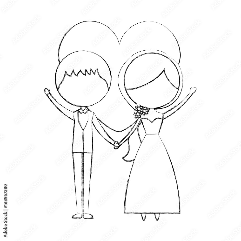 Married couple with heart avatars characters vector illustration design Married couple with heart avatars characters vector illustration design