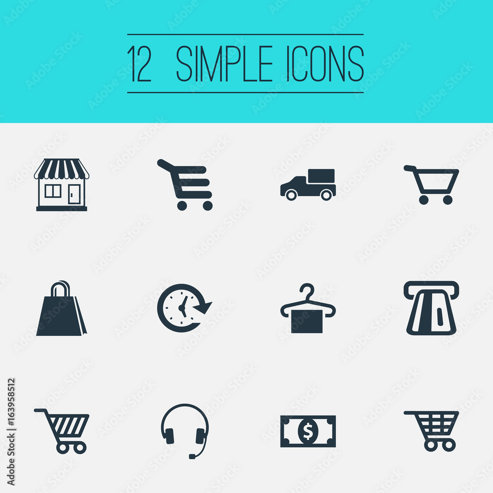 Vector Illustration Set Of Simple Shopping Icons. Elements Currency, E