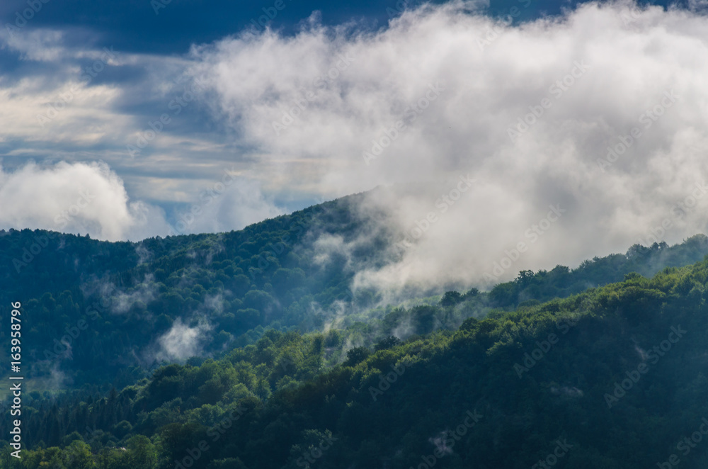 Ukrainian carpathian mountaine landscape with fog Ukrainian carpathian mountaine landscape with fog