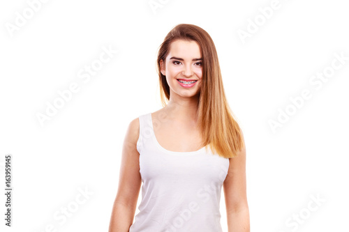 Portrait of young teenager woman with long brown hair