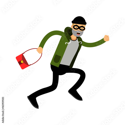 Robber character running with red female bag vector Illustration