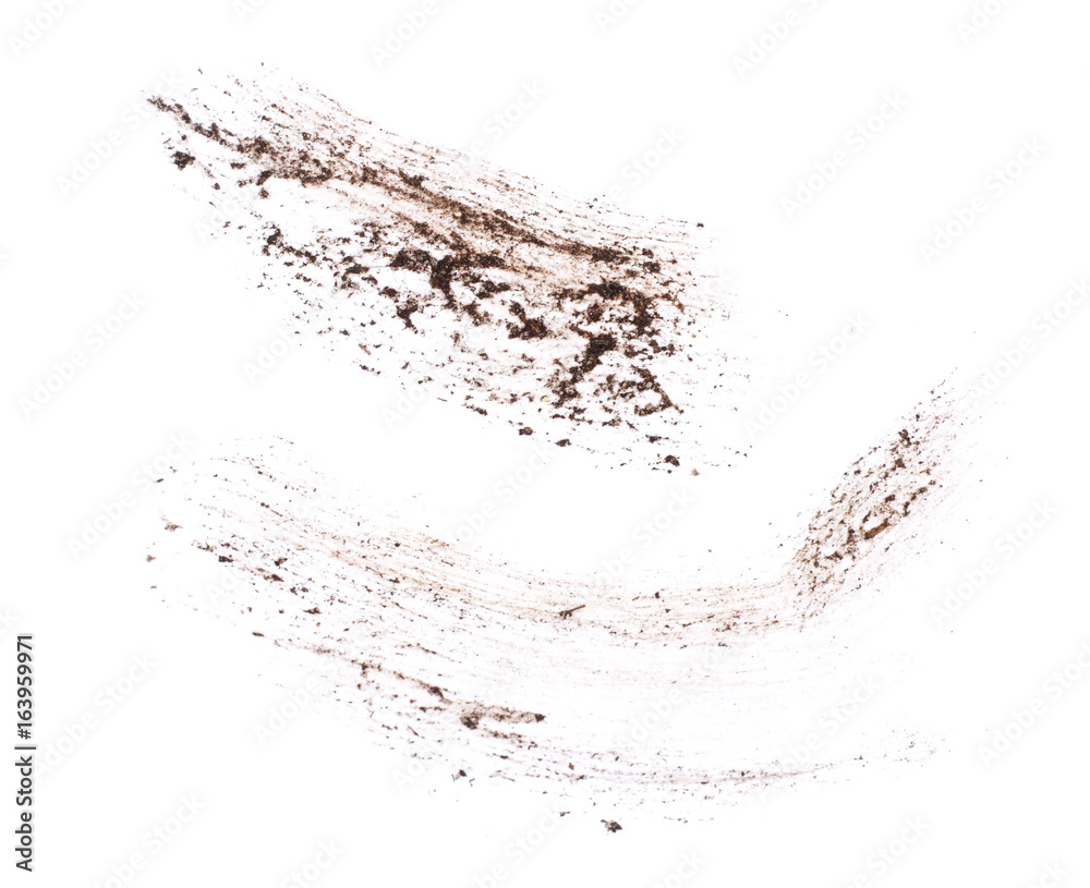 drops of mud sprayed isolated on white background, with clipping path