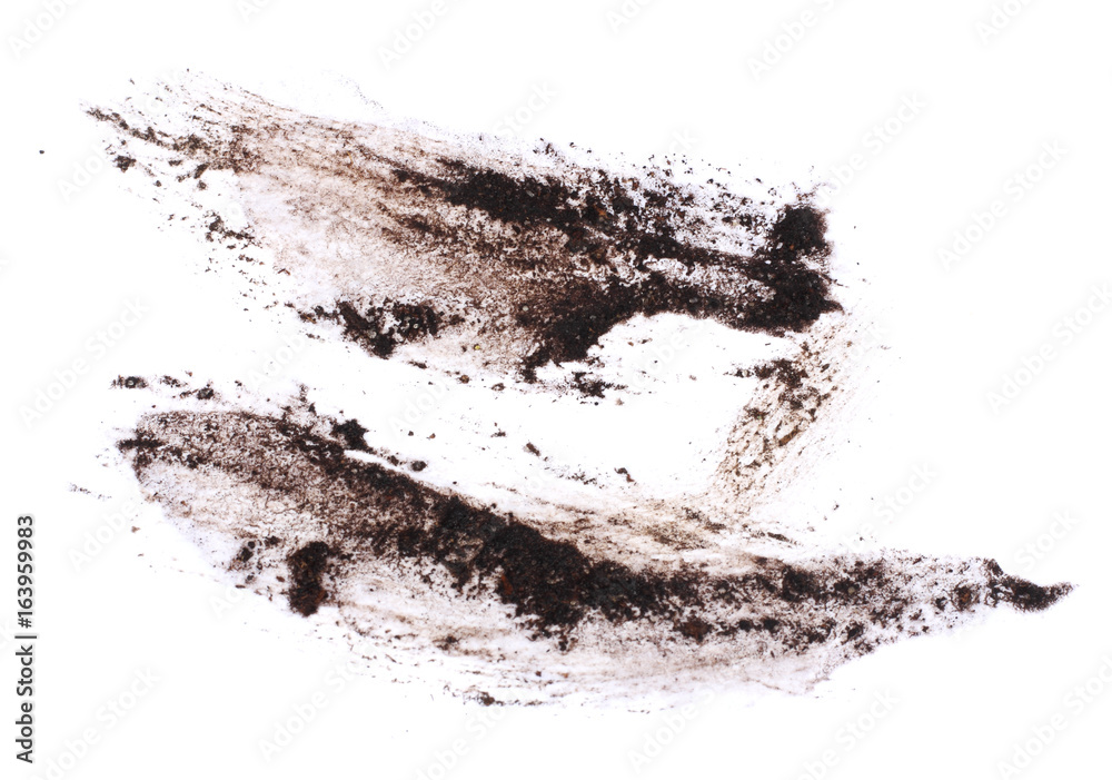 drops of mud sprayed isolated on white background, with clipping path