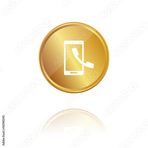 Smartphone mit Telefonhörer - Gold Münze mit Reflektion
