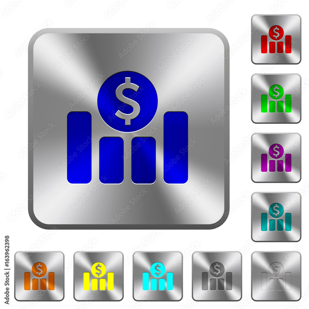 Dollar financial graph rounded square steel buttons Dollar financial graph rounded square steel buttons