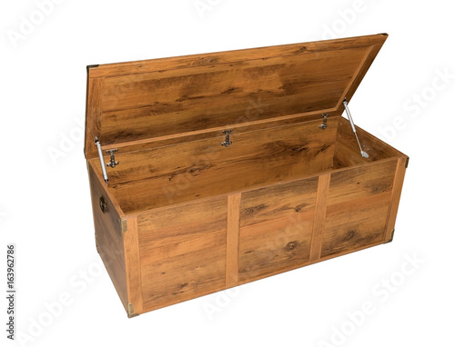 beautiful opened wooden chest isolated on white