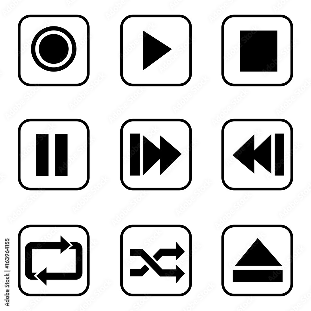 Media player buttons icons on white background. Media player buttons icons on white background.