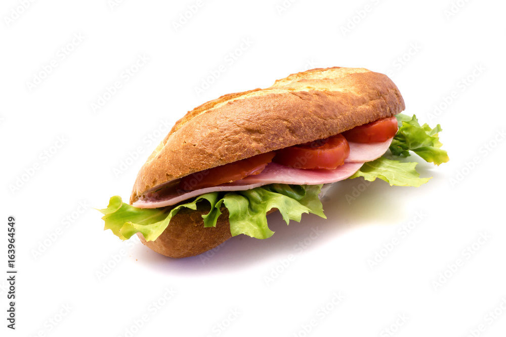 kochschinkenbrötchen schinkenbrötchen belegtes Brötchen isoliert ...
