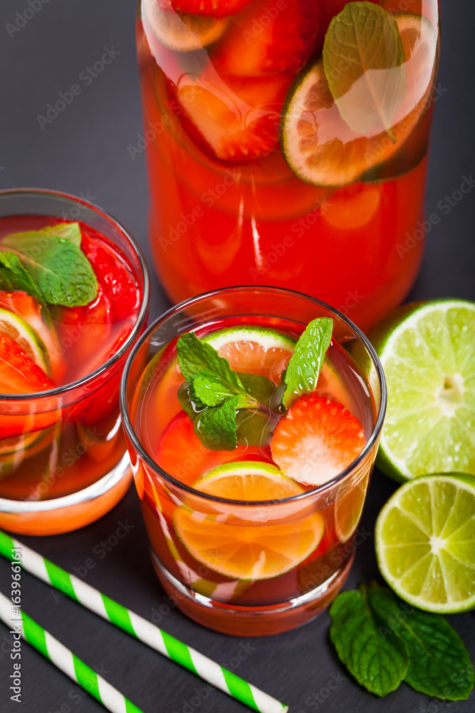 Strawberry Lemonade Summer Drink. Selective focus. Strawberry Lemonade Summer Drink. Selective focus.