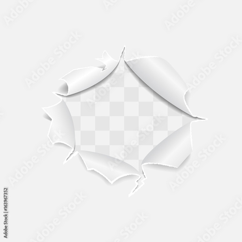 Torn paper sheet hole. Realistic vector illustrations. photo