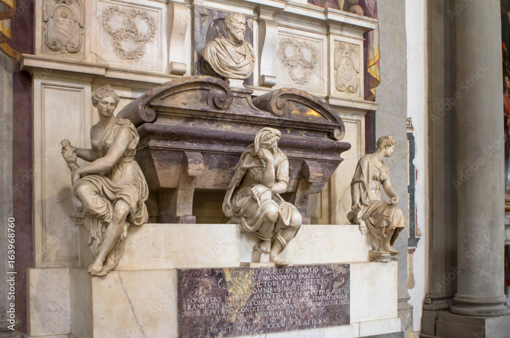 Grave of the Italian sculptor, painter, architect, poet, and engineer Michelangelo Buonarroti  in Basilica of Santa Croce, Florence