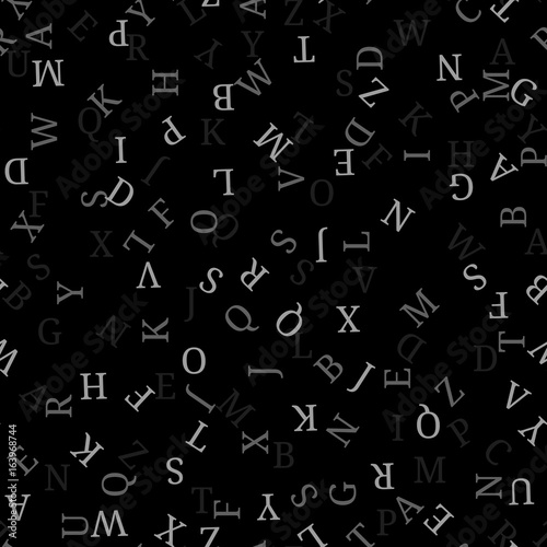 Seamless pattern with alphabet, , isolated on black background. Vector illustration, easy to edit.