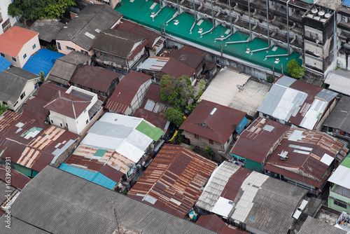 Photography Rusty rooftop of urban ghetto in Bangkok, Thailand