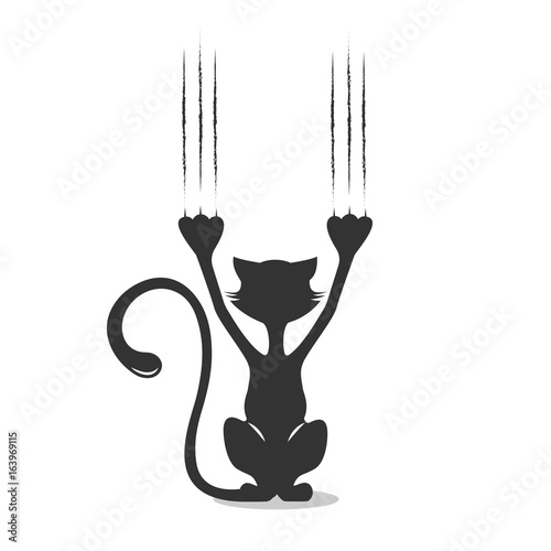 Comical silhouette of a cat the scratching background, vector illustration.