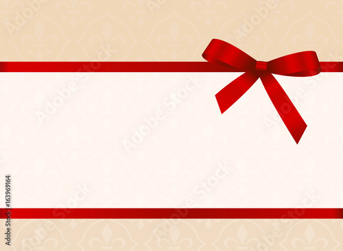 Gift Card With Red Ribbon And A Bow.  Gift Voucher Template with  place for text.  Invitation - vector image.