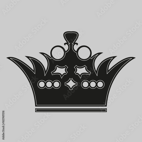 Black and white crown icon isolated on white background. Crown with sharp ends. Crown icon in flat style photo