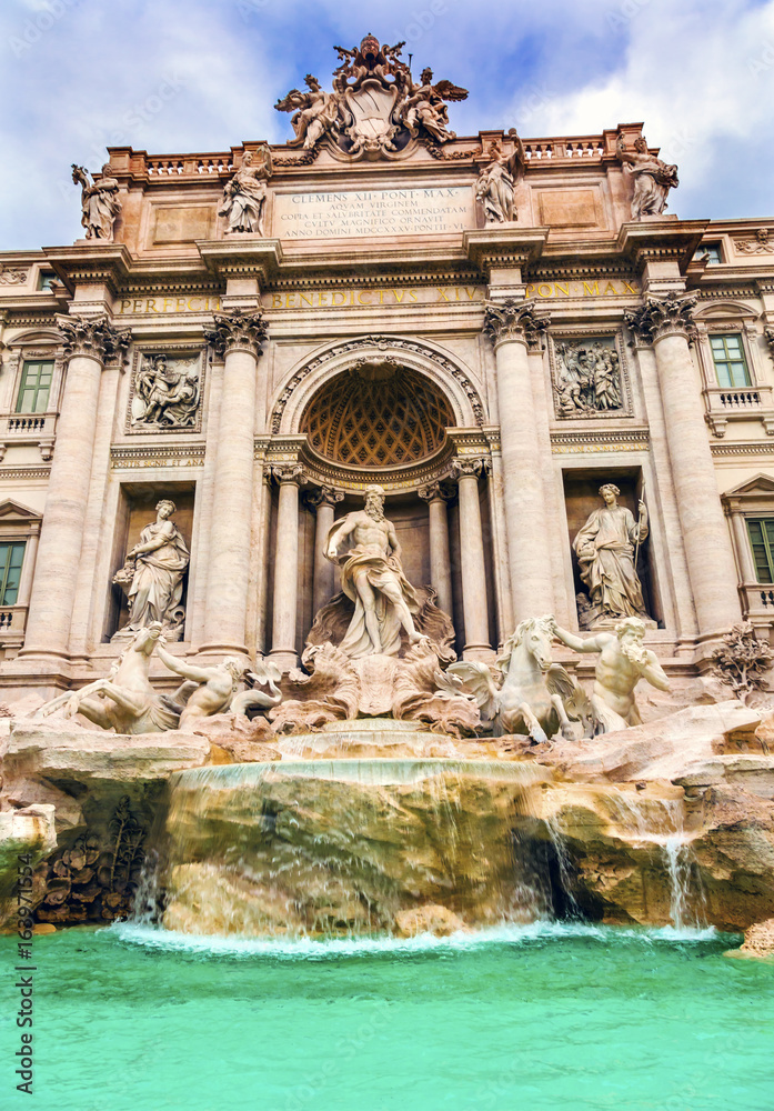 Neptune Nymphs Statues Trevi Fountain Rome Italy