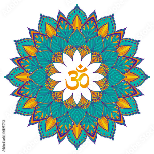 Mandala. Isolated Ethnic round ornament with om symbol. Vector