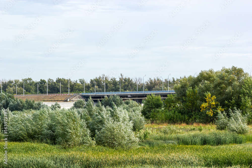 Road bridge passing through the field