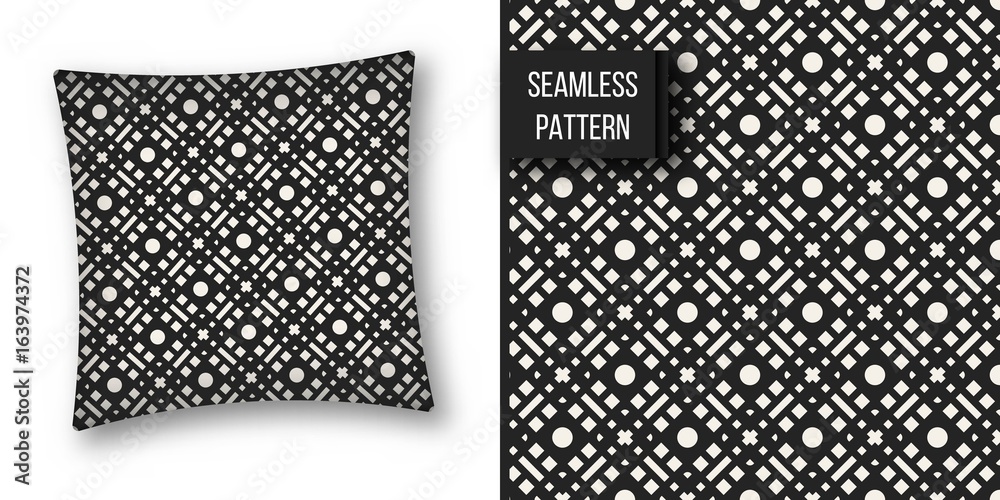 Abstract concept vector monochrome geometric pattern. Black and white minimal background. Creative illustration template. Seamless stylish texture. For wallpaper, surface, web design, textile, decor.